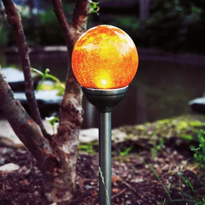 Immagine prodotto di Globo solare a LED con ottica in vetro rotto - luce da giardino - H: 45cm - sensore crepuscolare - ambra