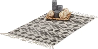 Obrázek produktu pro Koberec Relaxdays se vzorem do chodby, předsíně nebo obývacího pokoje, měkký koberec s krátkým vlasem, rozměry 60 x 90 cm, černý