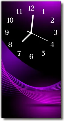 A clock face with abstract purple waves at the bottom.