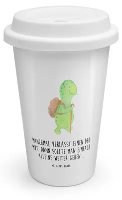 Produktbild von Mr. & Mrs. Panda Thermobecher Schildkröte Wanderer - Weiß - Geschenk, Schildkröten, Rucksack, Motivation, ToGo Kaffeebecher, Motivationsspruch, To Go, Mehrwegbecher