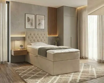 Produktbild von NORDELO Boxspringbett ELEGANTE 90x200 cm Beige Komplett-Set gepolstertes Einzelbett mit Stauraum, Matratze und 4 cm Visco-Topper, Bonellfederkernmatratze, T30-Schaum