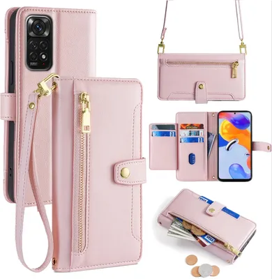 Produktbild von Handykette Xiaomi Hülle mit Band Handyhülle Kartenfächer Kunstleder Umhängetasche Redmi Note 11 / 11S 4G Rosa