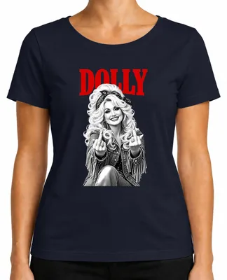 Productafbeelding van Dolly Parton, T-shirt voor dames, country muziek, middelvinger, rockabilly, retro, marineblauw, maat 3XL