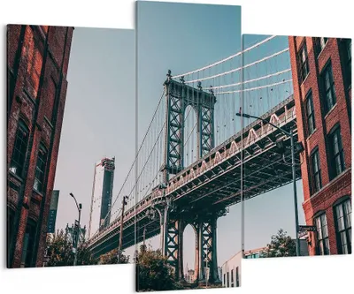 Produktbild von Bild auf Leinwand - Leinwandbild - 3 Teile - Manhattan Brücke Brücke - 130x100cm - Wand Bild - Wanddeko - Wandbilder - Leinwanddruck - Bilder - Wanddekoration - Leinwand bilder - CB130x100-4675