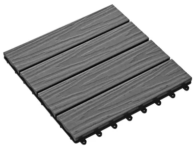 Image de vidaXL Dalles de terrasse, motif 3D, lot de 11, gris, 30 x 30 cm, WPC