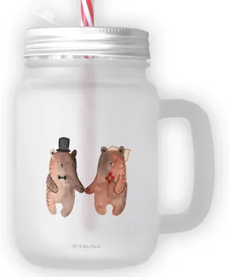 Produktbild von Mr. & Mrs. Panda Glas Bär Heirat - Transparent - Geschenk, Teddy, Mason Jar, Mit Schraubdeckel, deckel, Verheiratet Heirate Hochzeit Hochzeitsgeschenk Hochzeitspaar
