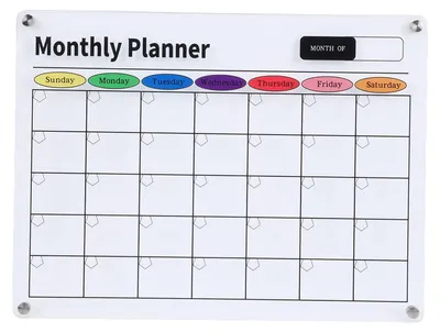 Produktbild von Trocken abwischbarer Kalender, transparentes Acryl, magnetische Monatsplanungstafel für die Kühlschrankküche