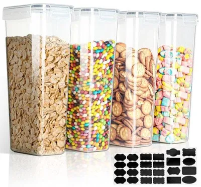 Produktbild von Unyqoos® Luftdichte Aufbewahrungsdosen 4er-Set 2,8 L BPA-frei mit Silikondichtung, transparent, stapelbar, 24 wiederverwendbare Etiketten, spülmaschinenfest