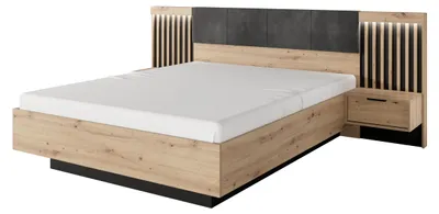 Produktbild von Bett 160x200 mit Nachttischen, Eiche Artisan + Anthrazit, 263,8 x 104 x 210 cm