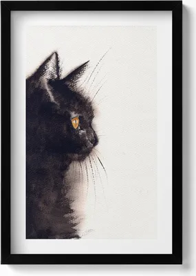 Produktbild von Porträt einer schwarzen Katze– Wandbild mit Rahmen – Gerahmtes Bild  – Wanddekoration – 40x60 cm –  Schwarz