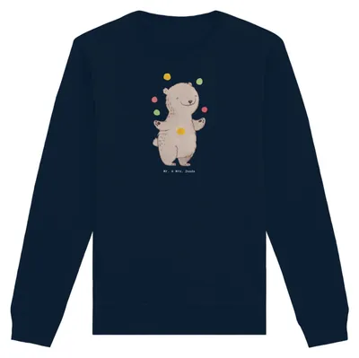 Produktbild von Mr. & Mrs. Panda Organic Pullover Bär Jonglieren Größe L - French Navy - Geschenk, Artistik, Sweatshirt, Nachhaltiger, Zirkus, Sweater, Pulli, Jongleur, Bio Baumwoll