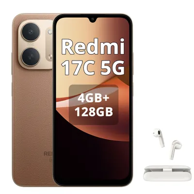 Immagine prodotto di Xiaomi Redmi 17C 5G, smartphone con 4GB di RAM e 128GB di memoria, display da 6,99", batteria da 6000mAh, colore marrone (con cuffie Bluetooth), Immagine generata dall'IA