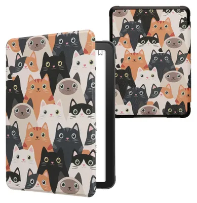 Produktbild von kwmobile Schutzhülle für Amazon Kindle Paperwhite (2024)/Colorsoft Hülle - eReader Flip Case mit Auto Sleep Funktion - Katzen mit Orange Schwarz Weiß