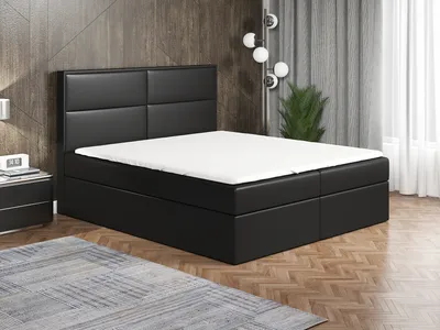 Produktbild von Boxspringbett HOPP 200 x 200 mit 2 Bettkästen, Bonell-Matratze und Topper. Farbe: Schwarz