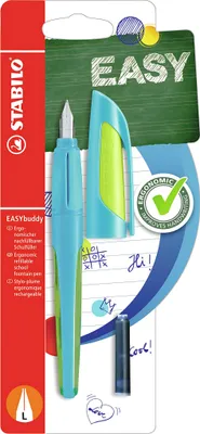 Produktbild von STABILO EASYbuddy, Hellblau, Limette, Kartuschenfüllsystem, Blau, Linkshändig, 22 mm, 90 mm
