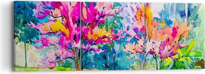 Produktbild von Bild auf Leinwand - Leinwandbild - Bäume Mehrfarbig Natur Frühling - 90x30cm - Wand Bild - Wanddeko - Leinwanddruck - Bilder - Kunstdruck - Wanddekoration - Leinwand bilder - Wandkunst - CA90x30-2941