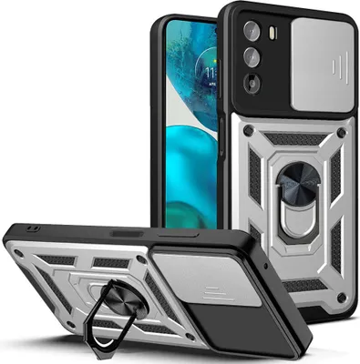 Produktbild von Moto G52 Hülle mit Ring Ständer Halter Dia Kameraschutz TPU PC Schutzhülle für Motorola Moto G52 Silber