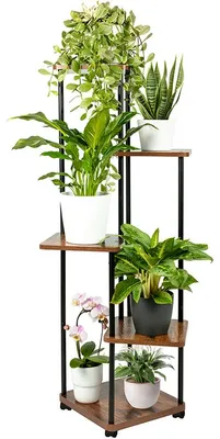 Produktbild von TTL HOME Pflanzenregal TOWER mit Rollen 5 Etagen 112cm Holz Metall schwarz