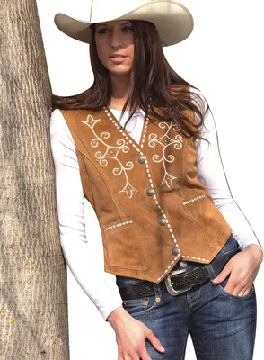 Produktbild von Damen Western Weste Cowgirl Bikerin Leder »SAVANNAH« Braun