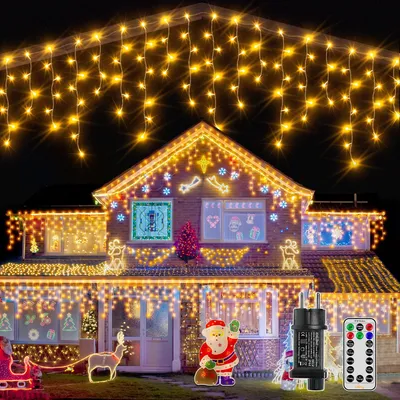 15 m Eiszapfen-Lichterkette, 600 LEDs, warmweiß, Timer, 8 Modi