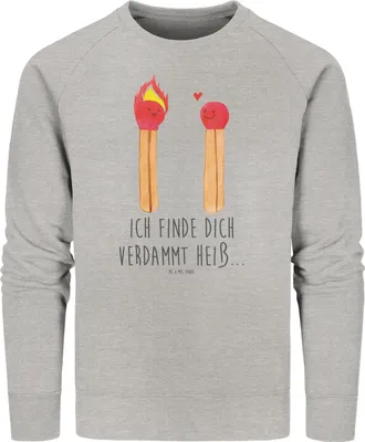 Produktbild von Mr. & Mrs. Panda Organic Sweatshirt Streichhölzer Größe S - Heather Grey - Geschenk, Bio Baumwoll Pullover, Freundin, Pulli, Sweater, Liebesbeweis, Liebesgeschenk