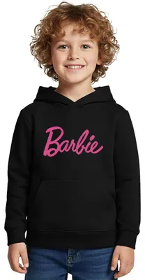 Produktbild von Spreadshirt Barbie Klassisches Logo Kinder Premium Hoodie, 146/152 (10 Jahre), Schwarz