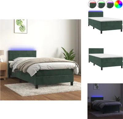 Produktbild von vidaXL Boxspringbett mit Matratze & LED Dunkelgrün 90x190 cm Samt -  Betten & Bettgestelle