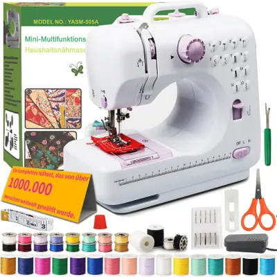 Mini-Nähmaschine, 12 Stiche, Fußpedal, Zubehör, Anfänger