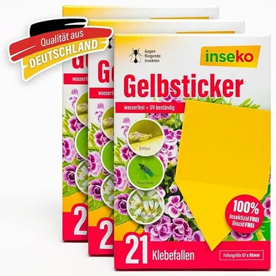 Produktbild von 63 x inseko Gelbsticker I Gelbtafeln gegen Trauermücken I Gelbfalle 100% giftfrei - 3 Packungen (442277)