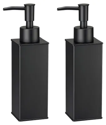 Image de Distributeur de savon, lot de 2, modèle sur pied en acier inoxydable 304, distributeur de liquide, flacons à pompe carrés pour la salle de bains et la cuisine, noir