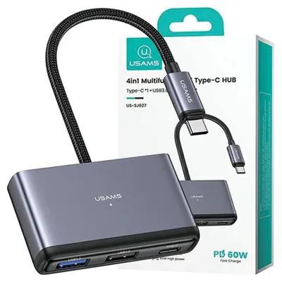 Produktbild von Usams Adapter Hub 4W1 2Xusb 2.0/Usb 3.0/ Usb-C Szary/Dunkelgrau Sj627Hub01 (Us-Sj627)