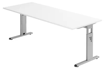 Produktbild von bümö Schreibtisch Serie-O - Nachbildung: Weiß, Gestell: Silber, Größe:  200 x 80 cm