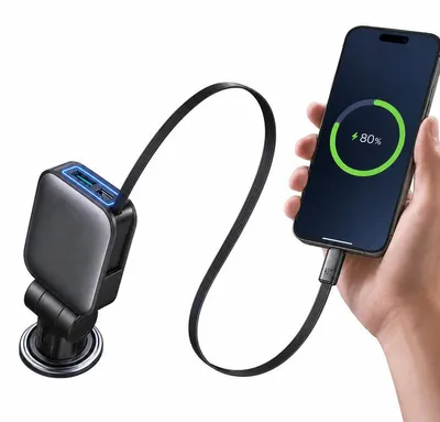 Produktbild von 63W KFZ Ladegerät USB-C mit einziehbarem Kabel, 3-in-1, PD3.0/PPS, 12V/24V – Auto Schnellladegerät & Zigarettenanzünder Adapter für iPhone & Samsung