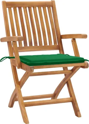 Productafbeelding van vidaXL Klapstoelen, 2 stuks, met groene kussens, gemaakt van massief teakhout