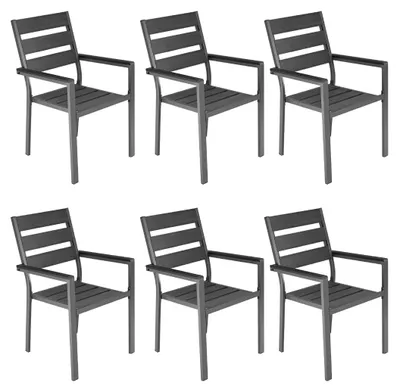 Produktbild von ALEOS. 6 Stück Gartenstühle mit Armlehne MILOS Gartensessel Stapelstuhl Stapelsessel Gartenstuhl Sessel Aluminium Textilgewebe WPC stapelbar
