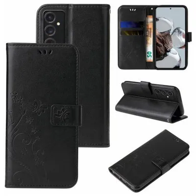 Produktbild von Kunstleder Flip-Hülle Floral für Samsung Galaxy S23 Serie - Farbe: Schwarz - Modellkompatibilität: Für Samsung Galaxy S24