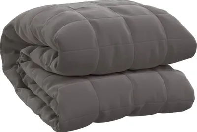 A folded gray weighted blanket.