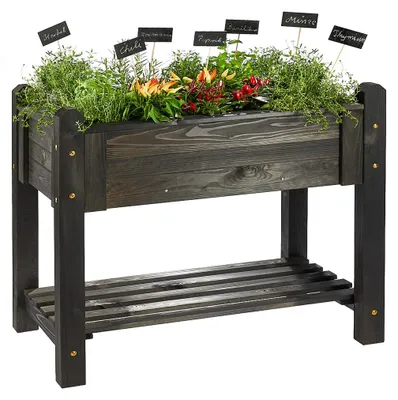 Produktbild von Hochbeet PREMIUM schwarz aus Holz mit Rollen, Kräuterbeet Gartenbeet