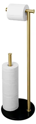 Produktbild von Stehender Toilettenpapierhalter mit gehärteter Glasbasis in Schwarz und Edelstahl-Ersatzrollenhalter für Badezimmer und WC