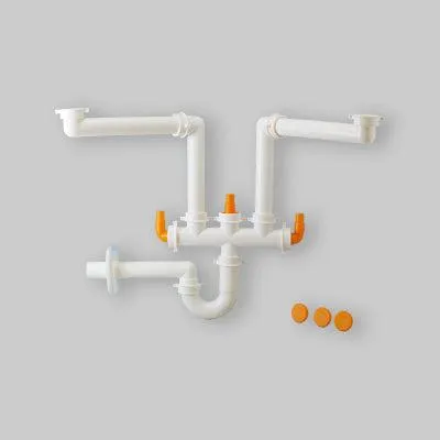 Produktbild von Siphon-Ablauf für Waschbecken, platzsparend, 2-fach, Modell "Spazio 2", mit 1 1/2 Zoll Ablaufrohr aus PP, Durchmesser 40 mm
