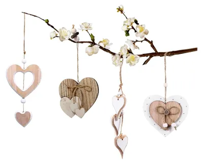 Produktbild von 4 Stück Fensterdekoration Hängende Holzherzen Dekoanhänger für Fenster, Flur, Schlafzimmer, Hochzeit, Wohnzimmer
