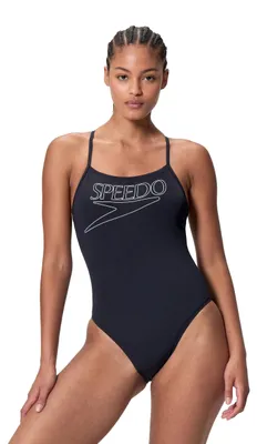 Produktbild von Speedo Damen Endurance+ Logo Thin Strap Swimsuit, SNA ANTHRACITE, 40