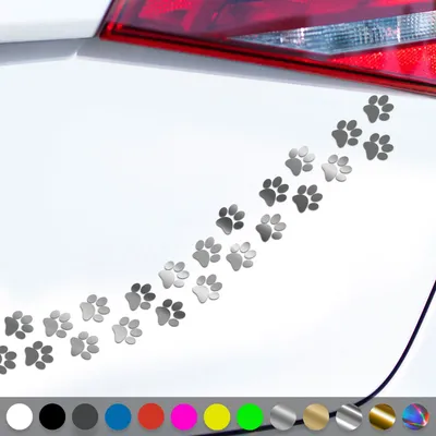 Produktbild von PantherPixel Hundepfoten Aufkleber Tiere Tatzen Katzenpfoten Sticker Auto Geschenkidee Farbe Chrom-Silber