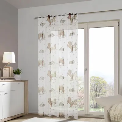 Produktbild von Fertigschal verdeckte Schlaufen "Pferde" - Kinderzimmer Vorhang 255x135cm