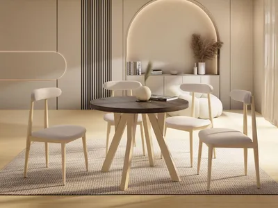 Produktbild von Runder Ausziehbarer Esstisch im Loft-Stil – Industrieller Tisch mit Holzbeinen – Platzsparender Tisch für Wohnzimmer – Eiche Sonoma Dunkelbraun – 80 bis 160 cm