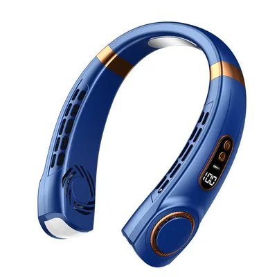 Imagen del producto de Ventilador portátil de cuello, recargable por USB, multifuncional, color azul
