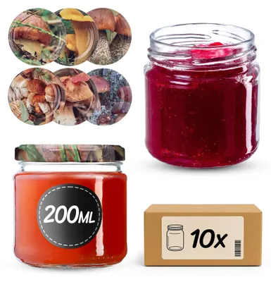 Produktbild von KADAX Einmachgläser 200ml 10 Stück 66mm + Deckel „Pilzmischung“