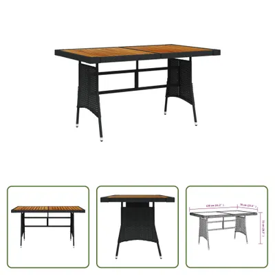 Obrázek produktu pro The Living Store zahradní stůl černý 130x70x72cm polyratan a masivní dřevo akácie