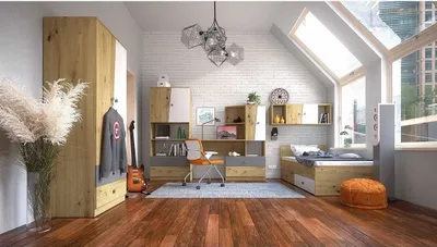 Obrázek produktu pro Studentský nábytek s postelí 90x200 CHIMA 2 - dub artisan / bílý / šedý