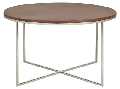 Produktbild von Miliboo - Runder Couchtisch aus massivem, gebeiztem Mangoholz und verchromtem Metall D80 cm ADVITA